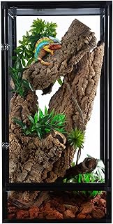 REPTI ZOO 18" x 18" x 36" Front Opening Chameleon Cage with 3-Sided Metal Mesh, 50 Gallon Screen Vertical Terrarium with Background Sticker, Tall Enclosure for Chameleon, Tree Frog, Arboreal Reptiles