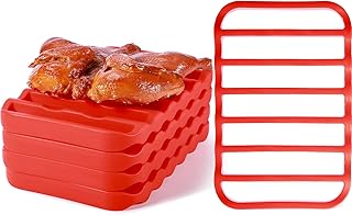 4 Pcs Silicone Roasting Rack 9 x 6 Inches Red Nonstick Cooling Roast Rack Pan for Oven Kitchen Cooking Baking Steaming Microwave Roasting Pan BBQ Grills