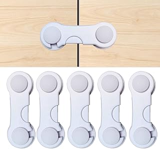 Cabinet Door Locks for Baby Proof and Child Safety, 5 Pack Cabinet Locks with Adhesive for Drawer Cupboards Fridge Closet and Pantry, Childproof Door Latch (Color White - 5 PCS)