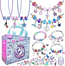 AIPRIDY 208 Pieces Charm Bracelet Making Kit,Unicorn Mermaid Crafts Gifts Set Can Inspires Imagination and Creativity,Jewelry Making Kit Perfect Gifts for Girls 5-12 Years Old (Pink+Aqua Unicorn)