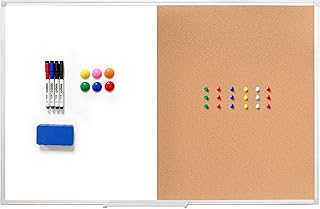 Cork Bulletin Board, 48 X 32 Inches White Magnetic Dry Erase Board, Large Wall Mounted Message Vision Notice Memo Pin Board for Office, Home and School