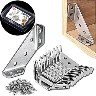Furniture Corner Connector - 20PCS Universal Stainless Steel L Brackets for Wood,Hardware Metal Angle Bracket Corner Braces,L Bracket for Shelves,Table,Cabinet,Drawer,Corner Brackets for Wood