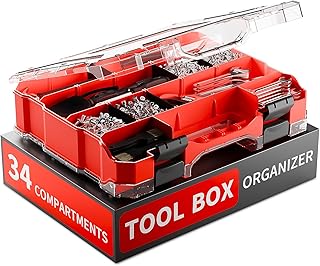 [34 Compartments] Tool Box Organizer, Hardware Organizer, Small Parts Storage Organizer, Organizer Box with Removable Dividers, for Screws Nails Nuts Bolts (Red)