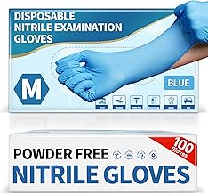 Medical Blue Nitrile Disposable Exam Gloves, 4.5 Mil 100 Pcs, Chemical Resistant Powder-Free Latex-Free Food-Safe