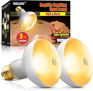 MIXJOY 100W Reptile Heat Lamp Bulbs, 2Pack Heat Lamp Bulbs for Reptiles Basking Bulbs UVA Daylight Basking Light Amphibians Heating Lamp Emitter for Lizard, Tortoise, Bearded Dragon Gecko, Chicken