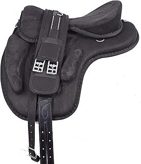 All Purpose Synthetic Treeless Freemax English Horse Saddle Tack with Matching Girth, Leather Straps & Aluminum Stirrups &ndash; Seat Size 10" to 18"