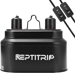 Dual Reptile Light Fixture with Switches, Reptile Heat Lamp Fixture, Reptiles Terrarium UVB Bulb Fixture for Bearded Dragon, Max 160W Each (Bulb Not Included)