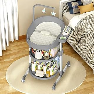 Diaper Changing Station, Portable Changing Table for Baby, Diaper Changing Table with Storage Drawers, Waterproof Baby Changing Station with Wheels and Adjustable Height for Newborn Infant and Toddler