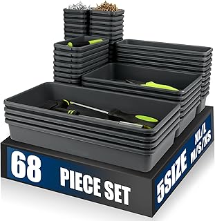 ?LARGE SIZE??68PCS?Tool Box Organizer Tray Divider, ?5 Size?Toolbox Desk Drawer Organizer, Organization and Storage Toolbox for Garage Accessories (68pcs-Grey) (68PCS 5Sizes)