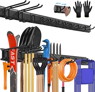 64'' All-Metal Garage Tool Organizer Wall Mount &ndash; Heavy-Duty Tool Rack Holds 680 lbs, Adjustable Hooks for Garage, Yard, and Garden Equipment