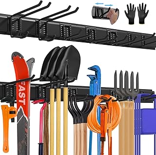 48'' All-Metal Garage Tool Organizer Wall Mount &ndash; Heavy-Duty Tool Rack Holds 450 lbs, Adjustable Hooks for Garage, Yard, and Garden Equipment