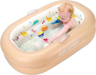 Inflatable Baby Bathtub Portable Mini Air Swimming Pool Kid Infant Toddler Travel Bath Tub Foldable Shower Pool Bath (Brown)