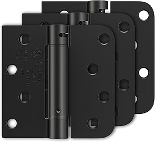 3 Pack Self Closing Door Hinges 4 Inch, Matte Black Spring Loaded Hinges with Square & 5/8" Radius Corners, Adjustable Tension for Garage, Front Door, for Left and Right Hand Door, UL Listed