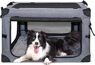 NEZUC Soft Collapsible Dog Crate - 30 Inch Portable Soft Sided Travel Dog Crates for Medium Dogs, 4-Door Foldable Dog Carrier, Pet Kennel Indoor & Outdoor (Gray, 30.0" L x 20" W x 20.0" H)