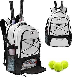 WOLT Tennis Bag - Large Tennis Racket Backpack for Men & Women - Ventilated Shoe Compartment - Holds 2 Rackets