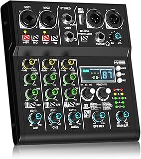 XR-4 Black Professional 4-Channel DJ Mixer with Built-in DSP 99 Sound + Bluetooth 5.0 USB Recording Karaoke Live Performance Portable Design +48V Phantom Power Supply