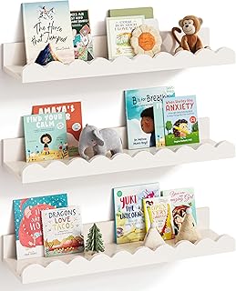 Nursery Book Shelves, Set of 3, Nursery Decor for Baby and Toddler, Scalloped Shelves, Book Shelf for Kids Rooms, Wall Book Shelf for Bedroom Kids