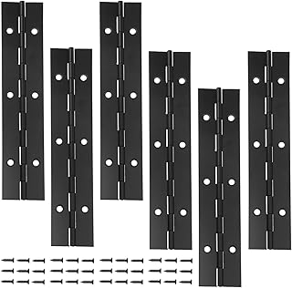 6Packs Black 6-Inch Heavy Duty Stainless Steel Piano Hinge,1.2" Open Width Continuous Piano Hinges for Wood Furniture Tool,Piano Cabinets, Includes Pre-Drilled Holes and Screws