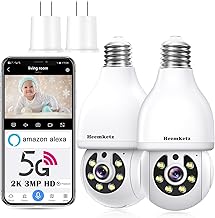2K Light Bulb Security Camera,5G&2.4GHz WiFi 360&deg; Motion Tracking, Color Night Vision, Alexa Compatible, Wireless WiFi Security Camera with Two-Way Audio, SD/Cloud Storage and Smart Alerts