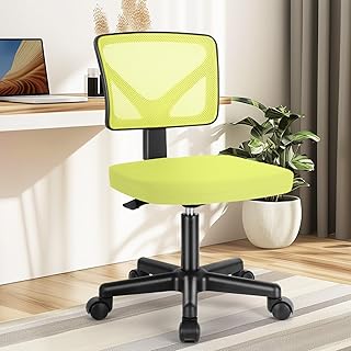 DUMOS Armless Desk Chairs with Wheels, Ergonomic Adjustable Home Office Swivel Rolling Task Chair No Arms, Comfy Mesh Mid Back Computer Work Vanity Desk Seat for Small Spaces, Green