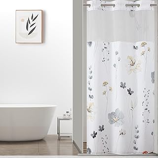 QiyI Grey Floral Shower Curtain