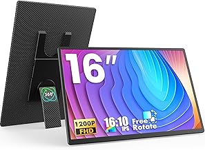 Portable Monitor, 16 Inch 1200P FHD, Horizontal and Vertical with Kickstand, Plug&Play, Built-in Speakers, Ultra-Thin Zero Frame,Travel Monitor for Laptop with Premium Smart Cover