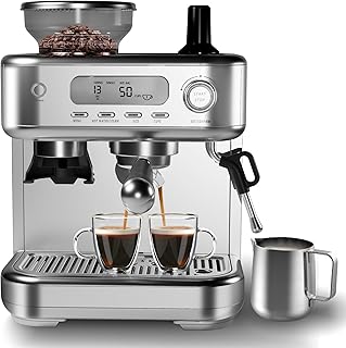 GarveeLife Espresso Machine with Grinder, Professional Coffee and Espresso Maker Combo, Stainless Steel Cafe Espresso Machine with Steam Wand Barista Kit for Cappuccino Latte
