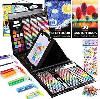 237-Piece Kids Art Set with Double-Sided Easel, Painting Kits for Kids Ages 4-8, Non-Toxic Art Supplies for Girls & Boys, Drawing Set with Watercolor, Oil Pastels, resent for Young Artists-Black