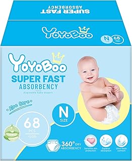 Disposable Newborn Baby Diapers, Hypoallergenic, Superior Absorbency, Lightweight Design & Dry Comfort, Size N, 68 Count