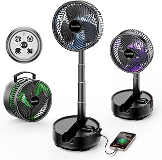 Socool 20000mAh Portable Fan Foldable Wireless Battery Rechargeable with 8-Speed & 112H, 90&deg; Osciliating Floor Standing Fan Remote, Desk Fan with 8H Timer & LED Light for Home Kitchen Travel Camping