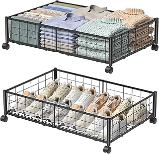 Under Bed Storage with Wheels, 360&deg; Rotating, No-Assembly Underbed Storage Containers, 2PACK