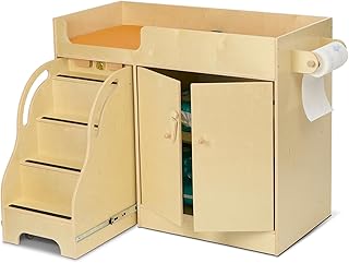 Monl&auml;urd&reg; 100% Birch Baby Changing Table with Stairs & Storage, Montessori Toddler Diaper Changing Station, Safe Nursery Furniture for Daycare & Home