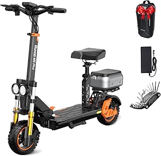 Electric Scooter Adults 1600 W Motor 50 Miles Long Range & 40 MPH Top Speed 10" Off Road Tire Folding E-Scooter 48V 27AH Battery Kick Scooter with Detachable Seat for Commuter Outdoor