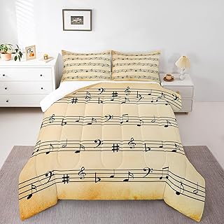 Manfei Musical Comforter Set Toddler Size, Black Musical Notes Bedding Set 2pcs, Retro Music Theme Down Comforter for All Season, Kids Boy Girls Room Decor, Soft Polyester Quilt Set, 1 Pillowcase