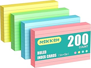 Colored Index Cards 3x5 Inch - 200 Pack, Ruled Index Flash Cards for Studying, Lined Index Note Cards 3" x 5" Colorful, 180GSM Heavy Colored Flashcards 3x5 Notecards for Office, Home, School Supplies