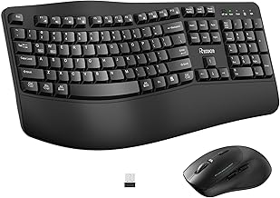 Wireless Keyboard and Mouse Combo,2.4G Full Size Wave Keys Ergonomic Keyboard with Wrist Rest for Natural Typing, 3 DPI Adjustable Ergonomic Silent Mouse for Computer/Laptop/Windows/Mac (Black)