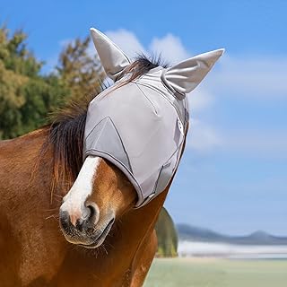 Horse Fly Mask, Adjustable Fly Masks for Horses with Ears, UV Protection from Insect Pests Comfort Mesh Without Nose Average Size Horses Accessories(Extra Large)