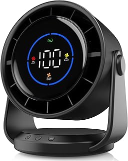 Desk Fan, Turbo Table Fan for Bedroom, 100-Speed Digital Display, Low Noise, 105&deg; Adjustable Tilt, 7.5-inch, Rechargeable Battery, Wall-Mouted Design for Home, Office, Travel Dark Black