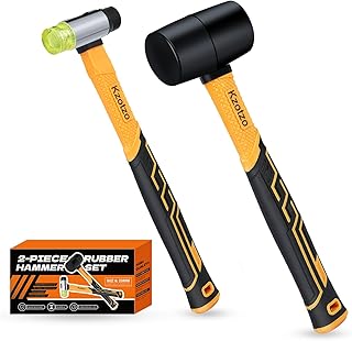 2-Piece Rubber Mallet Hammer Set, 8oz Rubber Hammer Mallet & 25mm Double-Faced Soft Mallet, Shockproof Fiberglass Handle with Cushion Grip, Damage-Free to Floor, Tile, Crafts