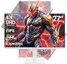 CRUA 27" Gaming Monitor, 144Hz 4K UHD(3840*2160P) IPS Screen, Supports Height/Pivot/Rotating/Tilt Adjustable Vertical Monitor, AMD Freesync, 120% sRGB, Built-in Speakers, Wall Mountable Installs-White