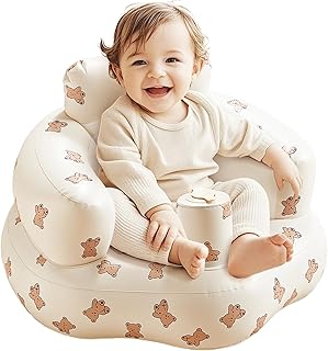 Inflatable Baby Seat for 3-36 Months, Portable Blow Up Support Seat with Built-in Air Pump, Learning to Sit & Feeding Chair for Infants & Toddlers (Bear)