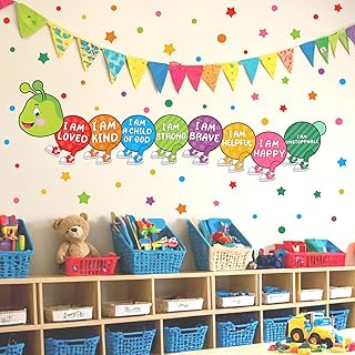 Kids Wall Stickers Decor Colorful Inspirational Wall Decals Baby Nursery Wall Decal Peel and Stick Motivational I Am Quotes Walls Art Vinyl Decals Polka Dots Murals for Classroom Bedroom Decor