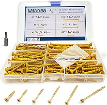 133 PCS Wood Screws Assortment Kit, Flat Head Exterior Deck Screws #8 x 1-1/4" to #10*3-1/2 Inch Set, Heavy Duty Outdoor Decking Screws, 6 Commonly Sizes, Epoxy Coated, T25 Star Bit Included