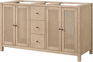 Alaterre Furniture Lucca 60 Inch Bathroom Vanity Double Sink - Freestanding Cabinet Without Top - Wood Bathroom Vanity with Soft-Close Doors and Three Drawers - Under Sink Cabinet Only (Natural)