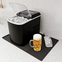 Ice Maker Countertop Mat with Raised Edges, 24'' x 16'', Silicone Mat for Ice Machines, Water Dispenser, Coffee Maker, Dish Drying Mat, Zone-Divided Design, Easy to Clean.