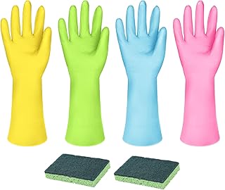 BATHRINS 4 Pairs Cleaning Gloves + 2 Pieces Kitchen Sponges - Ultimate Cleaning Supplies for Your Home