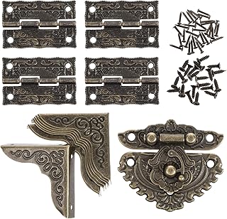 Antique Engraved Latch Hasp Jewelry Box Hinges and Latches, Small Hinges for Wooden Boxes and Corner Protectors Jewelry Boxes Hinge Jewelrys Right Hook Hinge for Crafts Cabinet Wooden Box DIY Project