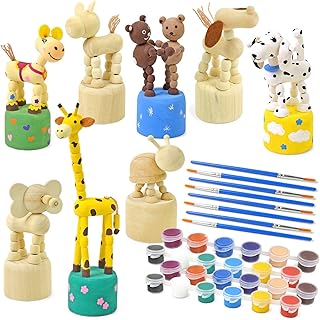 Vileafy Painting Kits for Kids Ages 4-8 with Paints & 8 Brushes, DIY Craft Kits for Boys and Girls Christmas Gifts, Unfinished Wood Animals Figures for Painting Party Favors