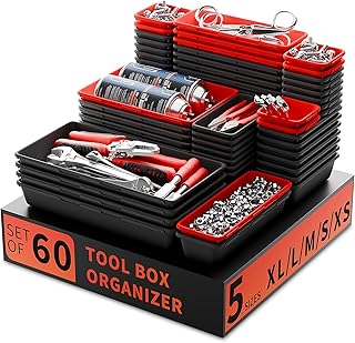 Tool Box Organizer Tray, Toolbox Desk Drawer Organizer, Tool Box Tray, Toolbox Organization Storage for Rolling Tool Chest (60PCS (Black+Red))