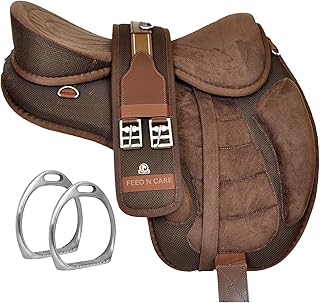 All Purpose Pony and Adult Synthetic Treeless Freemax English Horse Saddles Tack Get Matching Girth & Leather Straps and Aluminium Stirrups Size 10" to 18" Inch